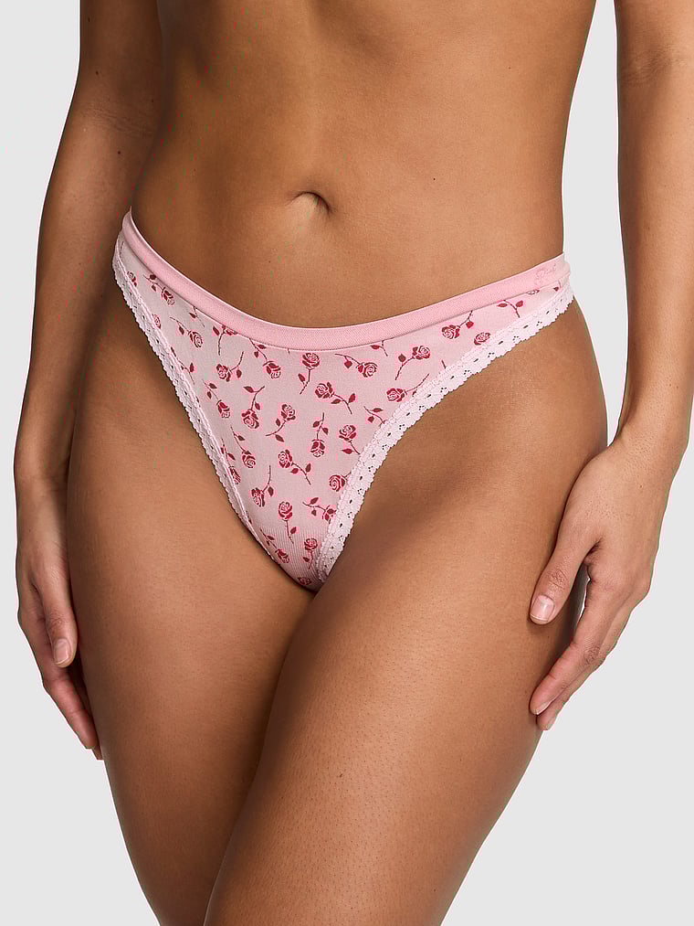 PINK Seamless High-Leg Thong Panty, Pink Tulip Wildrose Print, onModelFront, 1 of 3 Vanessa is 5'10" and wears Small
