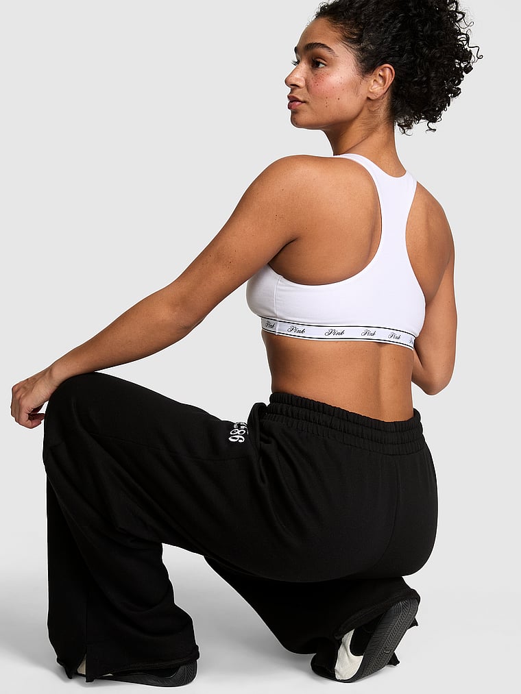 PINK Campus Fleece™ Wide-Leg Split-Hem Sweatpants, Pure Black Spring, onModelBack, 2 of 4
