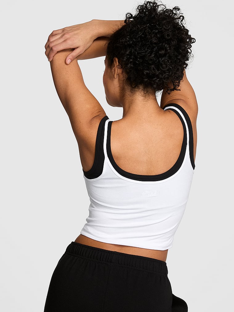 PINK All-Day Cotton™ Double Up Tank, VS White with Black Layer, onModelBack, 2 of 3
