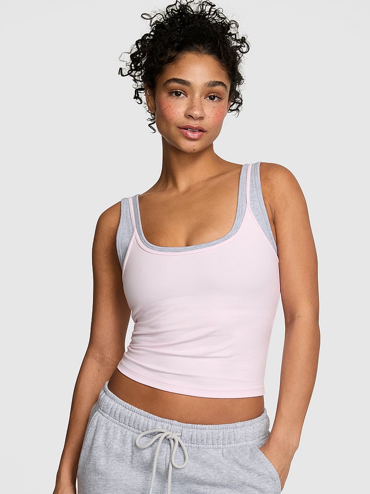 Buy All-Day Cotton™ Double Up Tank, Pink Tulip With Medium Heather