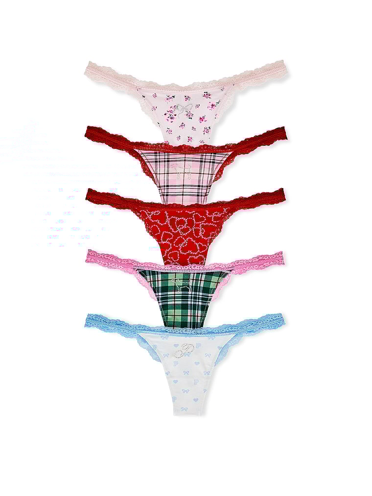 PINK x LoveShackFancy Holiday Bling 5-Pack Thong Panties