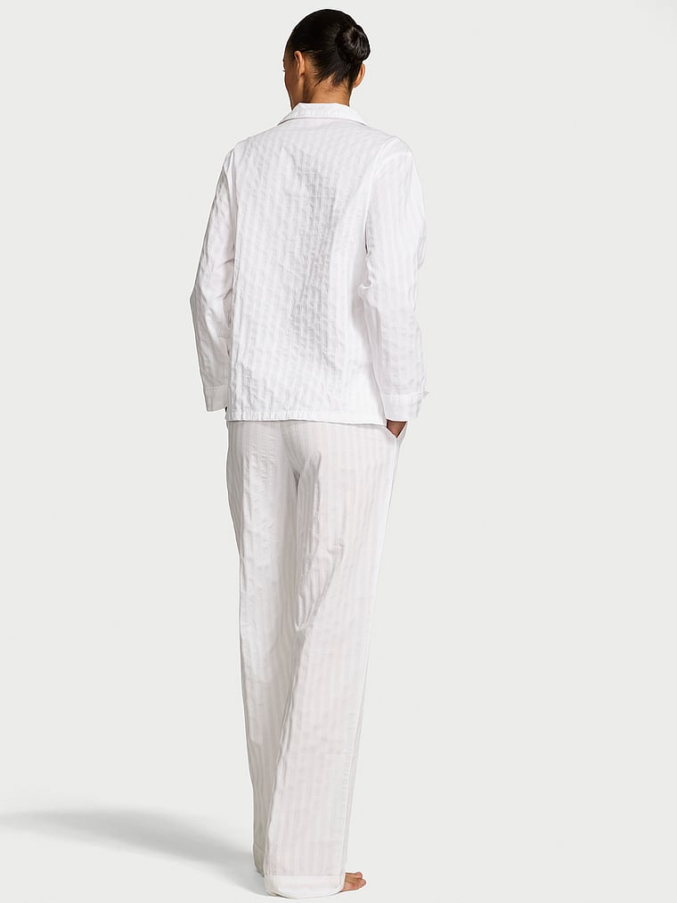 Victoria's Secret, Victoria's Secret Heritage Cotton Shadow Stripe Long Pajama Set, Vs White Shadow Stripe, onModelBack, 2 of 2 Nikita  is 5'10" or 178cm and wears S/Long