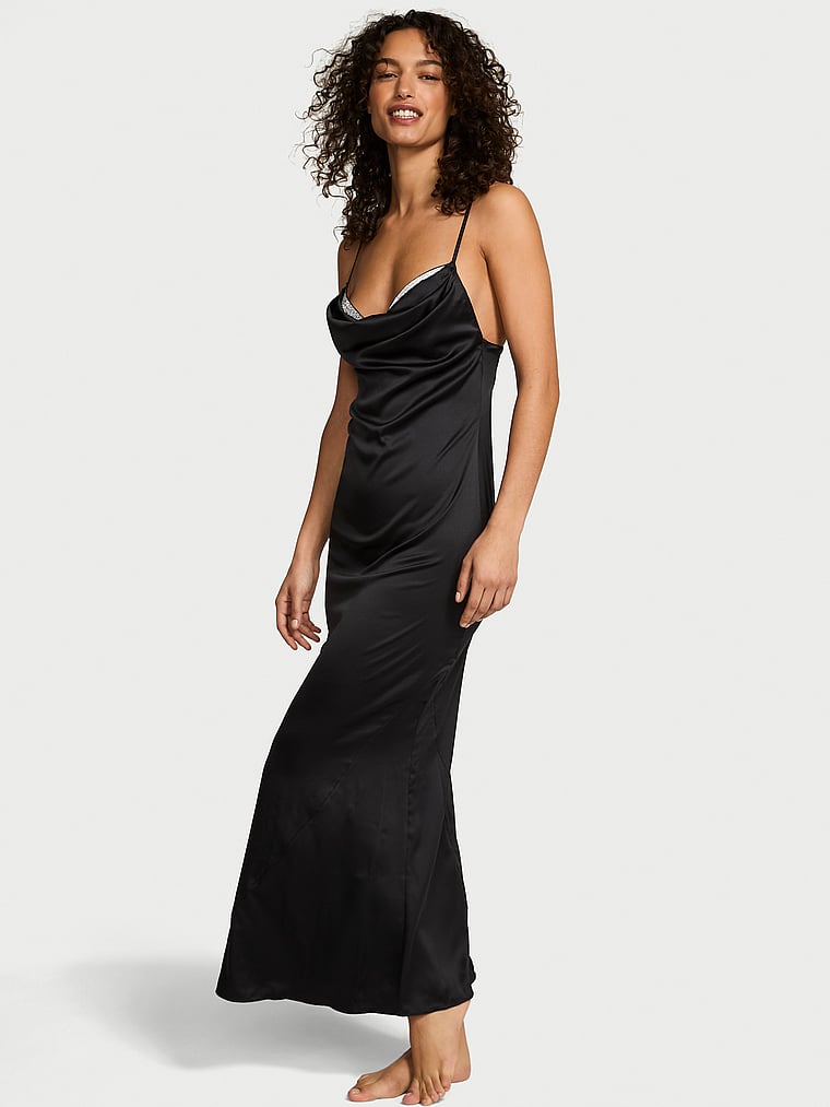 Satin Sparkle Draped Maxi Slip