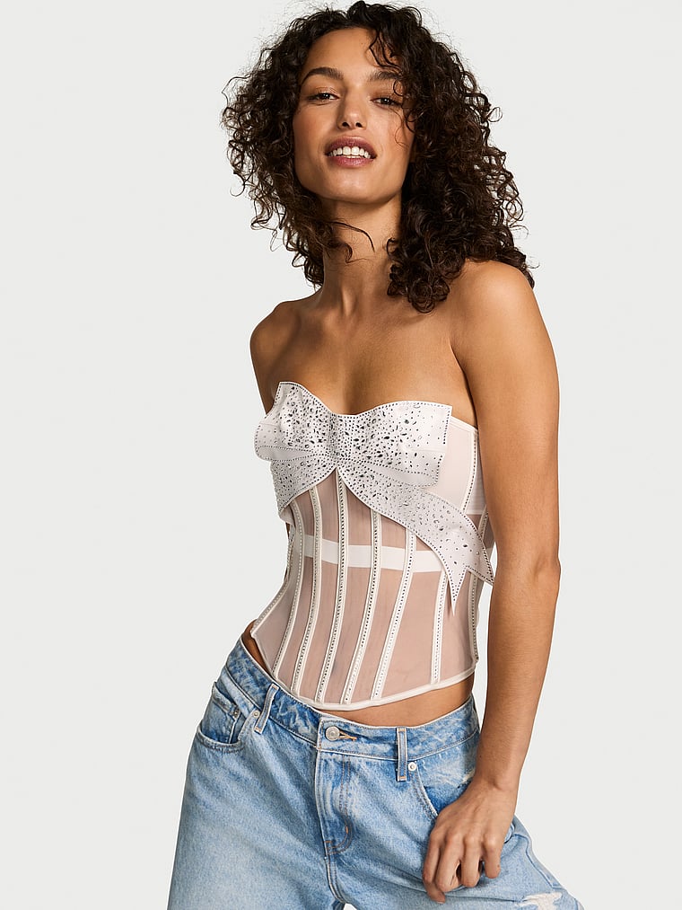Atelier Victoria's Secret Sheer Bow Strapless Corset Top
