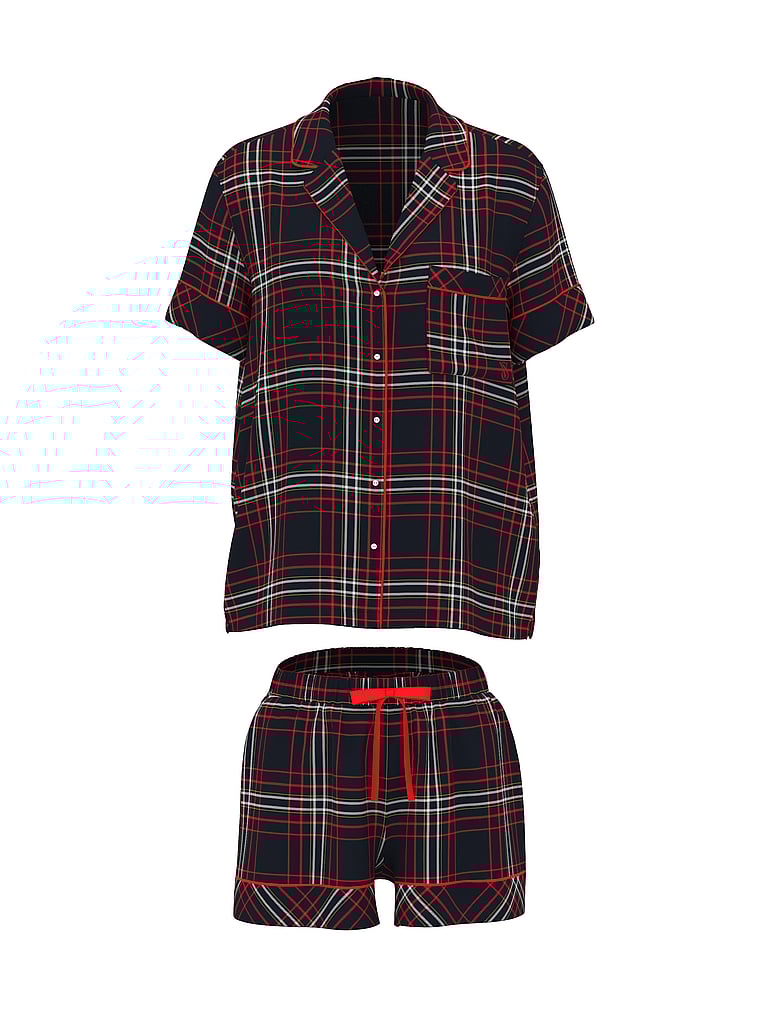 Victoria's Secret, Victoria's Secret Flannel Short Pajama Set, Black/Vs White/Red Yd Plaid, offModelFront, 3 of 4