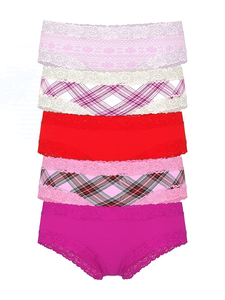 PINK 5-Pack Wink Lace Mixed Cheeky Panties, Print, offModelFront, 1 of 1