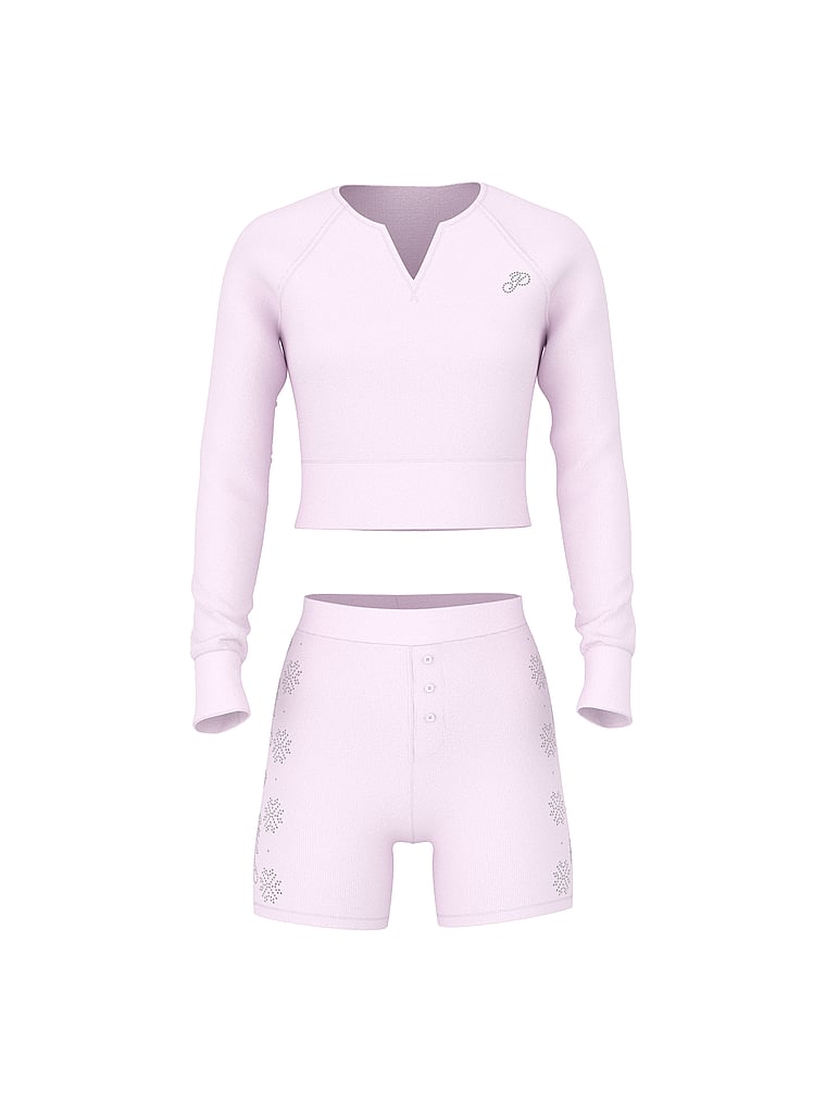 PINK Thermal Short Pajama Set, Pink Tulip W/ Diamante, offModelFront, 3 of 3