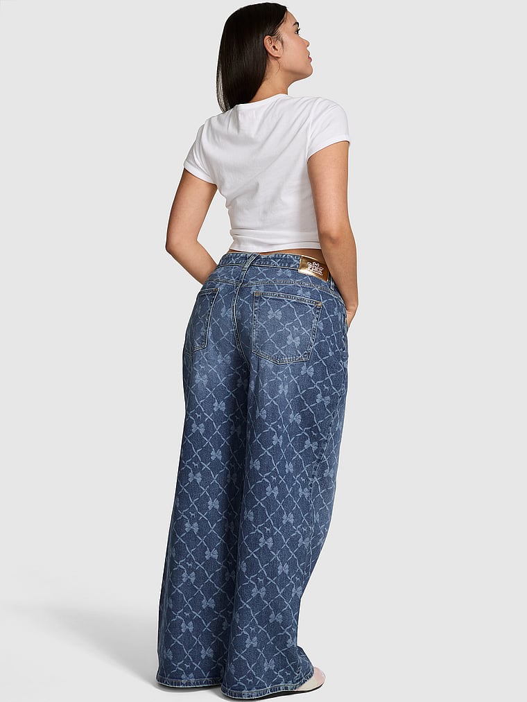 PINK x LoveShackFancy Mid-Rise Baggy Wide-Leg Jeans