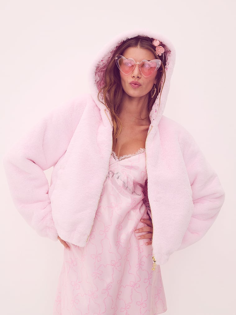 Buy PINK x LoveShackFancy Faux-Fur Cropped Bomber Jacket, Pink