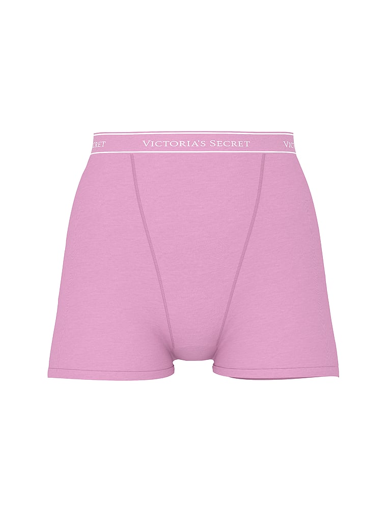 Victoria's Secret, Cotton Logo Cotton High-Waist Boyshort Panty, Bikini Pink, offModelFront, 3 of 3