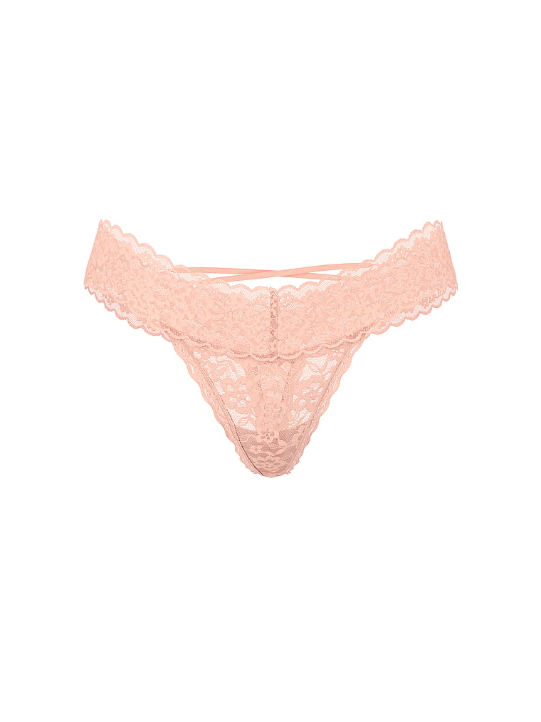 Victoria's Secret, The Lacie Butterfly Mesh Flutter Thong Panty, Peach, offModelFront, 3 of 3