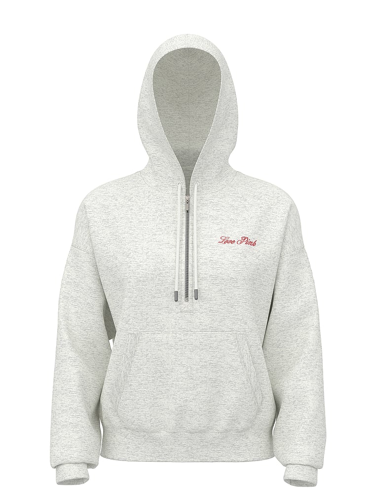 PINK Campus Fleece™ Half-Zip Hoodie, Snow Heather V-Day, offModelFront, 3 of 3