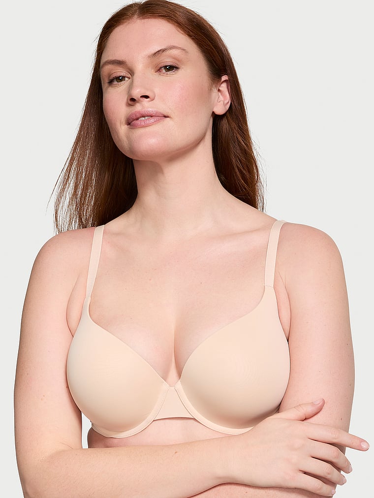 Victoria's Secret, The T-shirt Perfect Shape Cotton Push-Up Bra, Marzipan, onModelFront, 1 of 4 Katy is 5'11" and wears 36D or Large