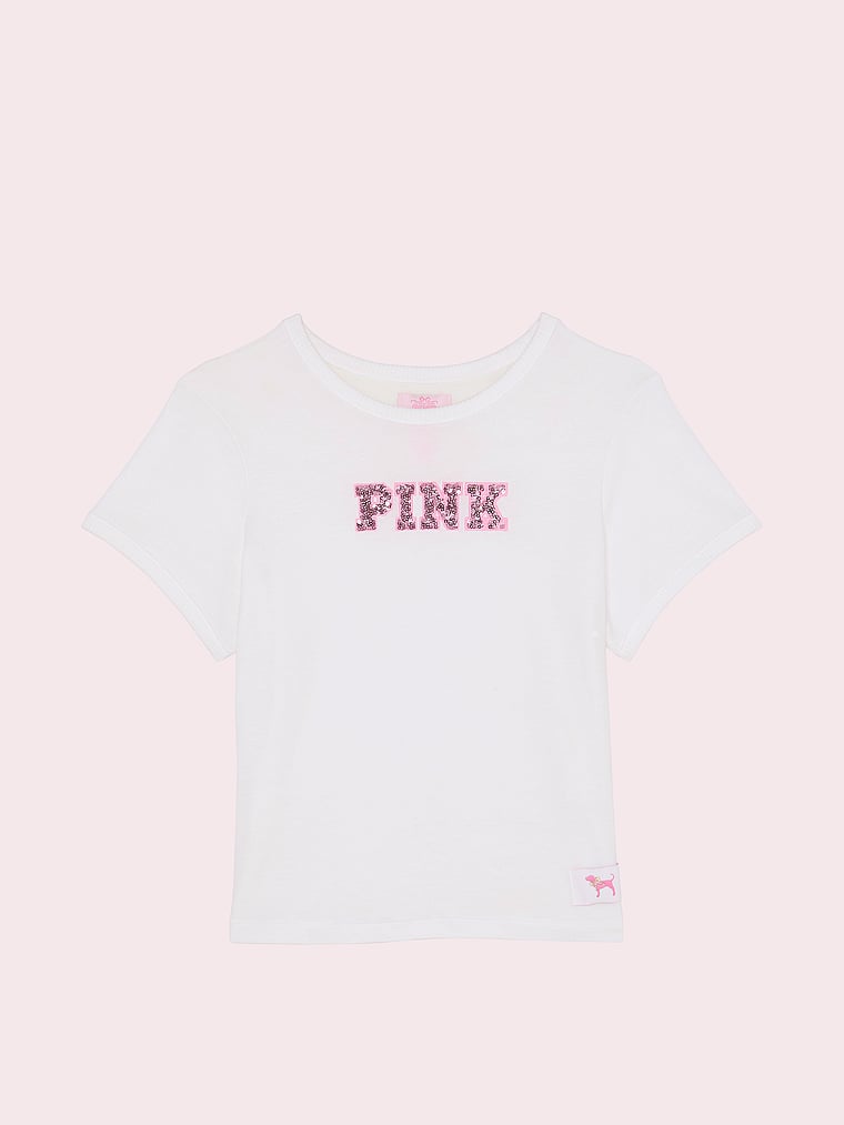 PINK X LoveShackFancy PINK x LoveShackFancy Retro Cotton Tee, VS White, offModelFront, 4 of 4