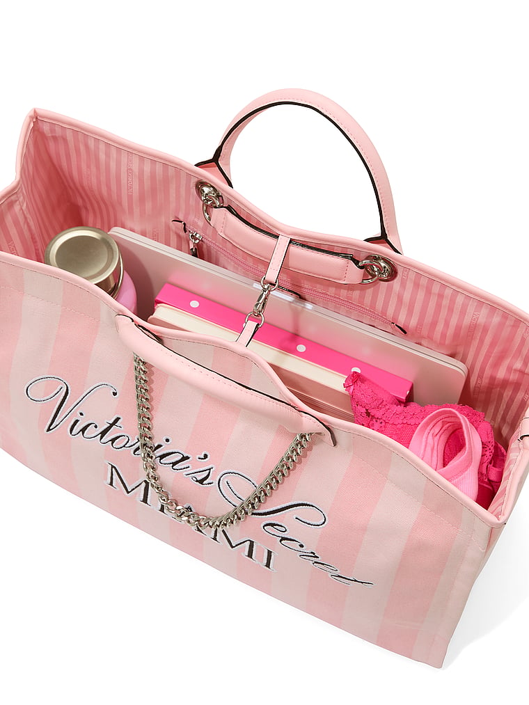 Victoria's Secret, Victoria's Secret City Exclusive Tote Bag, Heritage Stripe Miami, onModelBack, 2 of 3