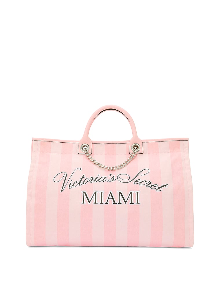 Victoria's Secret, Victoria's Secret City Exclusive Tote Bag, Heritage Stripe Miami, onModelFront, 1 of 3