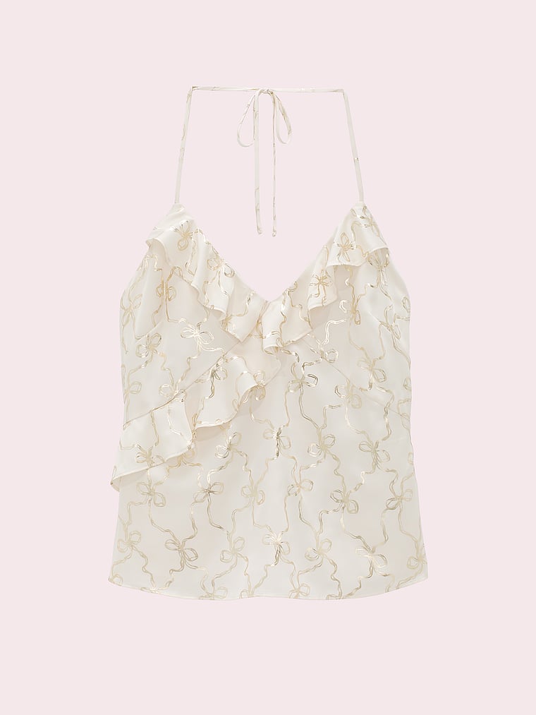 PINK x LoveShackFancy Satin Ruffle Halter Top