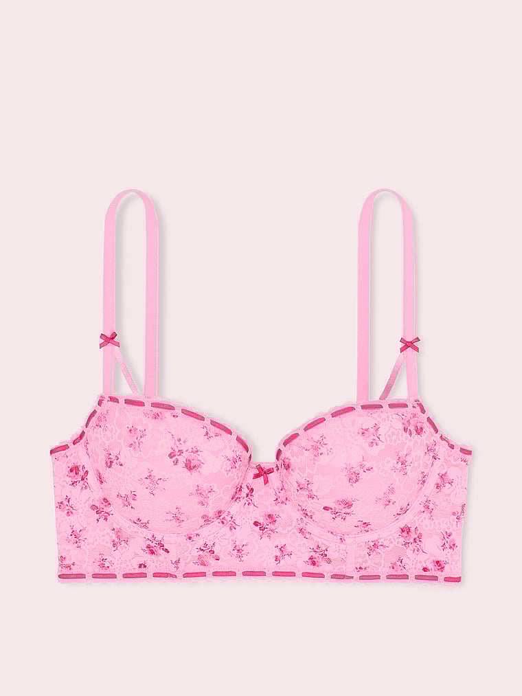 PINK x LoveShackFancy Floral Longline Push-Up Balconette Bra