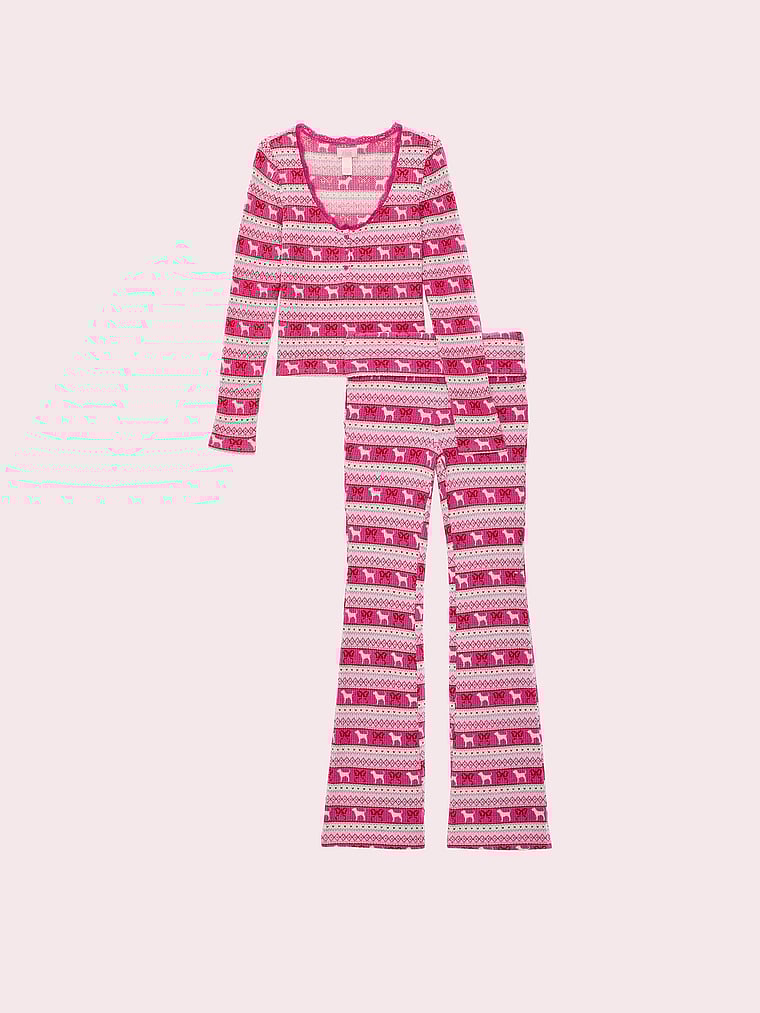 PINK x LoveShackFancy Waffle Long Pajama Set