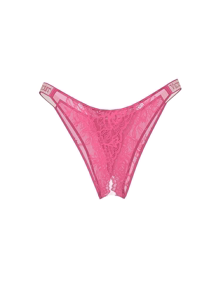 Shine Strap Lace Crotchless Brazilian Panty