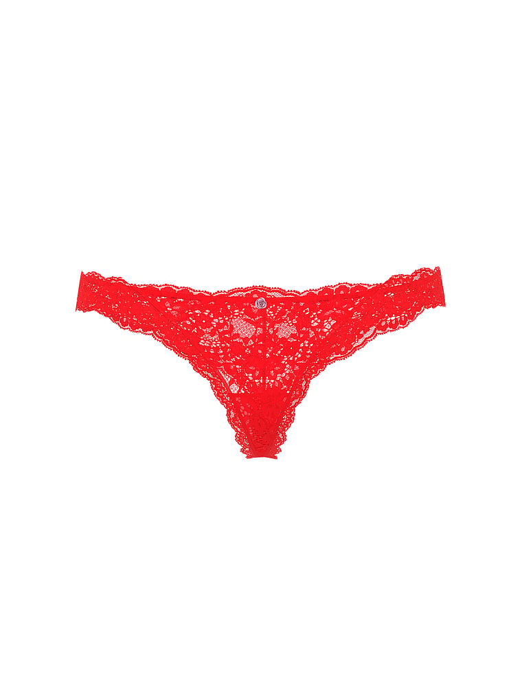 Victoria's Secret, Dream Angels Heart Chiffon String Thong Panty, Bright Vermillion, offModelFront, 3 of 3