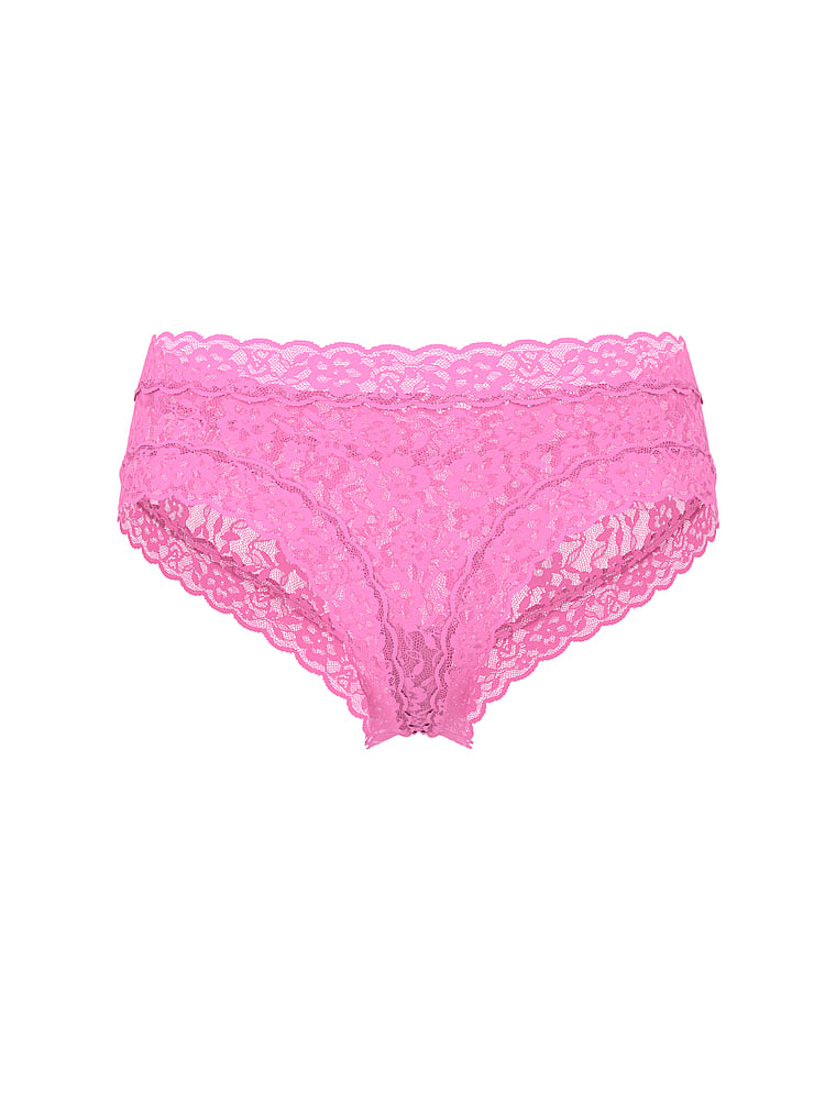 Victoria's Secret, The Lacie Lace Cheeky Panty, Neon Bubble Pink, offModelFront, 3 of 3
