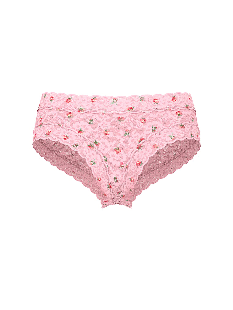 Victoria's Secret, The Lacie Lace Cheeky Panty, Petal Pink Roses, offModelFront, 3 of 3