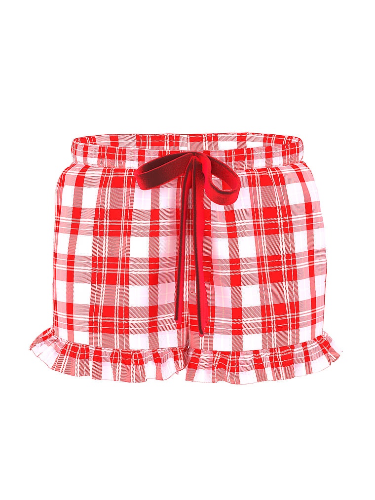 PINK Flannel Boxy Pajama Shorts, New Bright Vermillion/pink Lollipop Plaid, offModelFront, 3 of 4