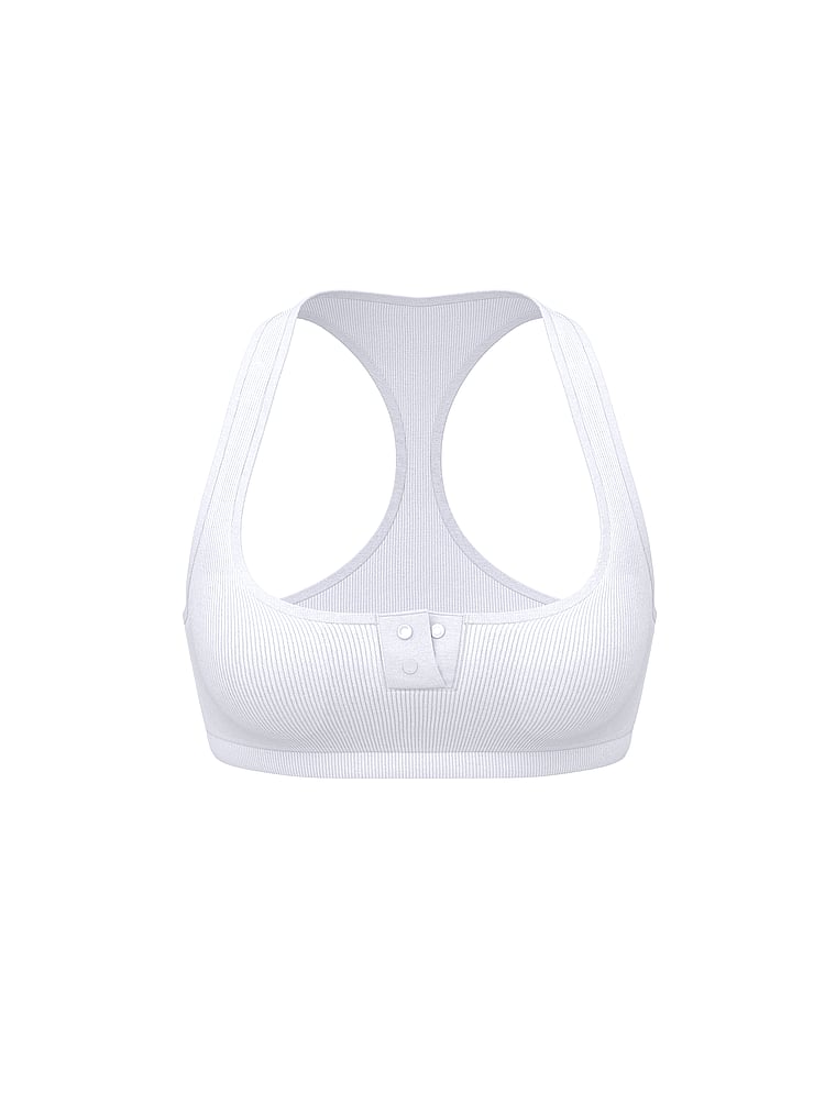 PINK Cotton Dorm Unlined Racerback Bralette, White, offModelFront, 3 of 3