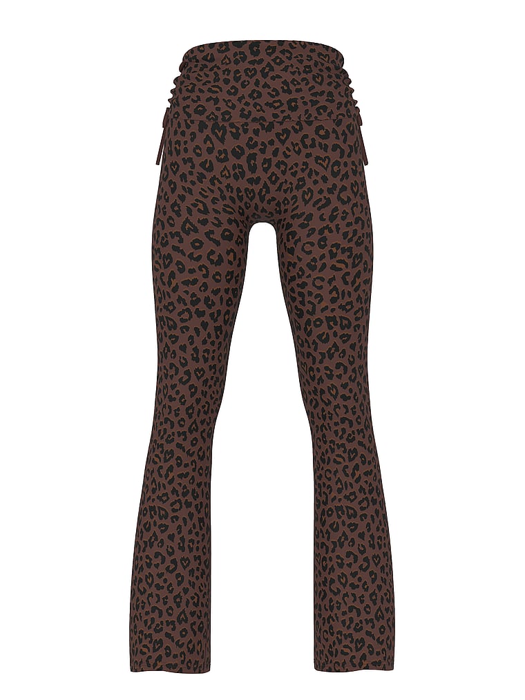 PINK Waffle Knit PINK Foldover Flare™ Pants, Brown Leo, offModelFront, 4 of 4