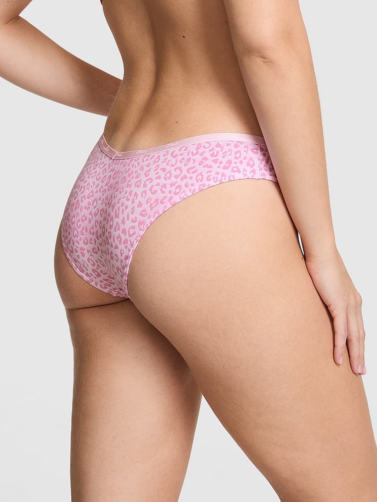 PINK Logo Cotton Tanga Panty, Moonstone Pink Leopard Print, onModelBack, 2 of 3 Taylor is 5'8" and wears Small