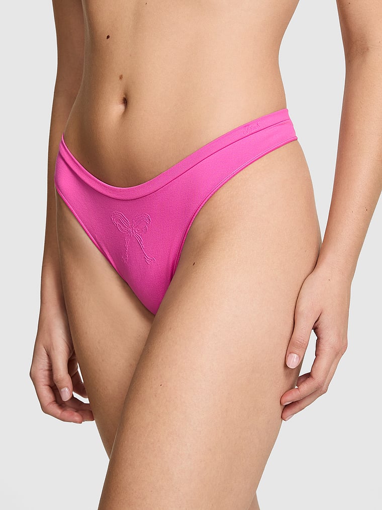 PINK Seamless High-Leg Thong Panty, Sizzling Strawberry, onModelFront, 1 of 3 Taylor is 5'8" or 173cm and wears Small