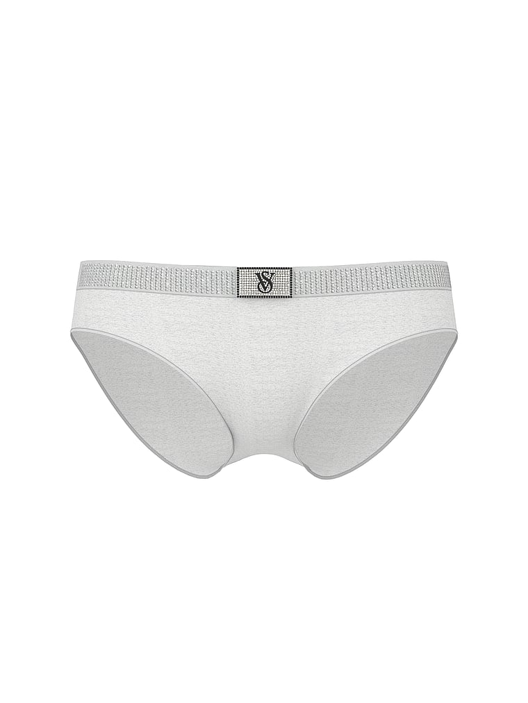 Victoria's Secret, Cotton Shine-Waist Cotton Hiphugger Panty, Stone Htr Grey, offModelFront, 3 of 3