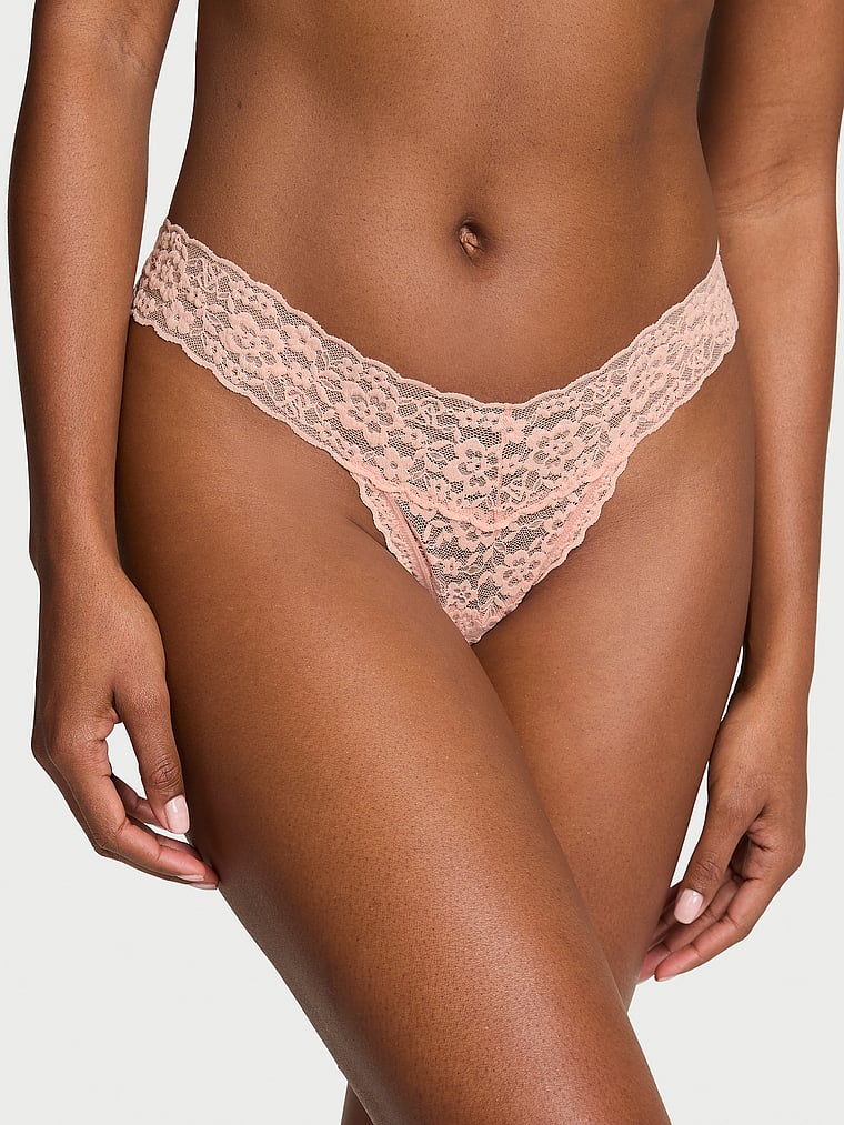 Victoria's Secret, The Lacie Butterfly Mesh Flutter Thong Panty, Peach, onModelFront, 1 of 3 Tsheca  is 5'9" or 175cm and wears Small