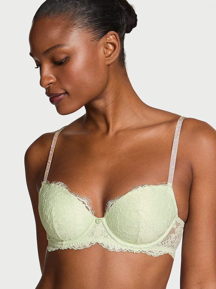 Victoria's Secret, Dream Angels Peony Embroidery Lightly Lined Demi Bra, Mint Crush, onModelFront, 1 of 4 Tsheca  is 5'9" or 175cm and wears 34B or Small