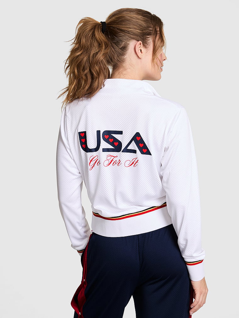 Mesh Cropped Mock-Neck Full-Zip Jacket