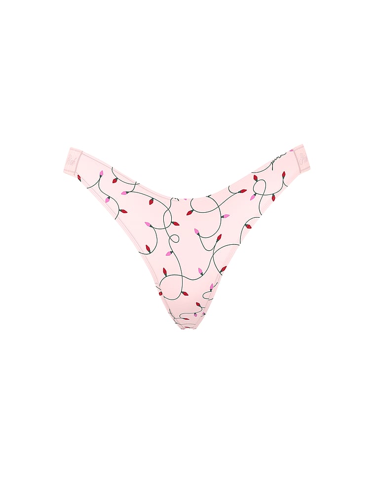 PINK Logo Thong Panty, Pink Tulip Lights Print, offModelFront, 3 of 3
