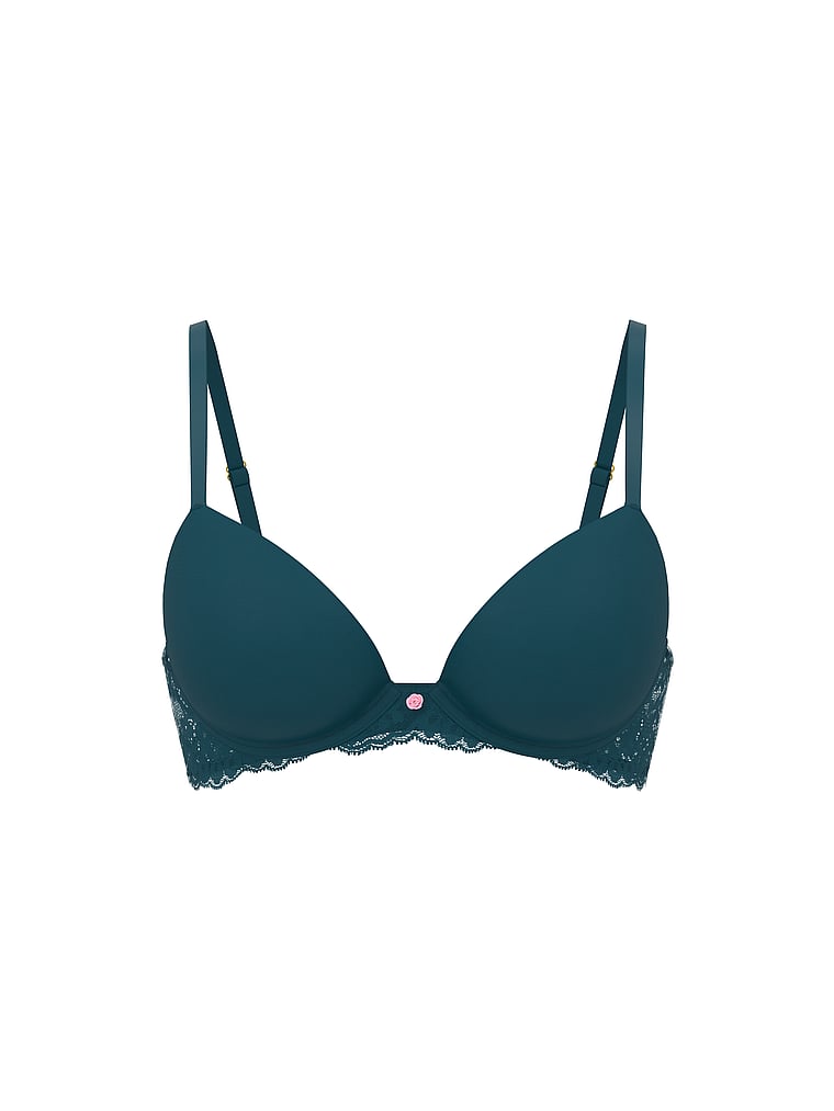 Victoria's Secret, Dream Angels Wisteria Embroidery Push-Up Bra, Teal Haze, offModelFront, 4 of 4