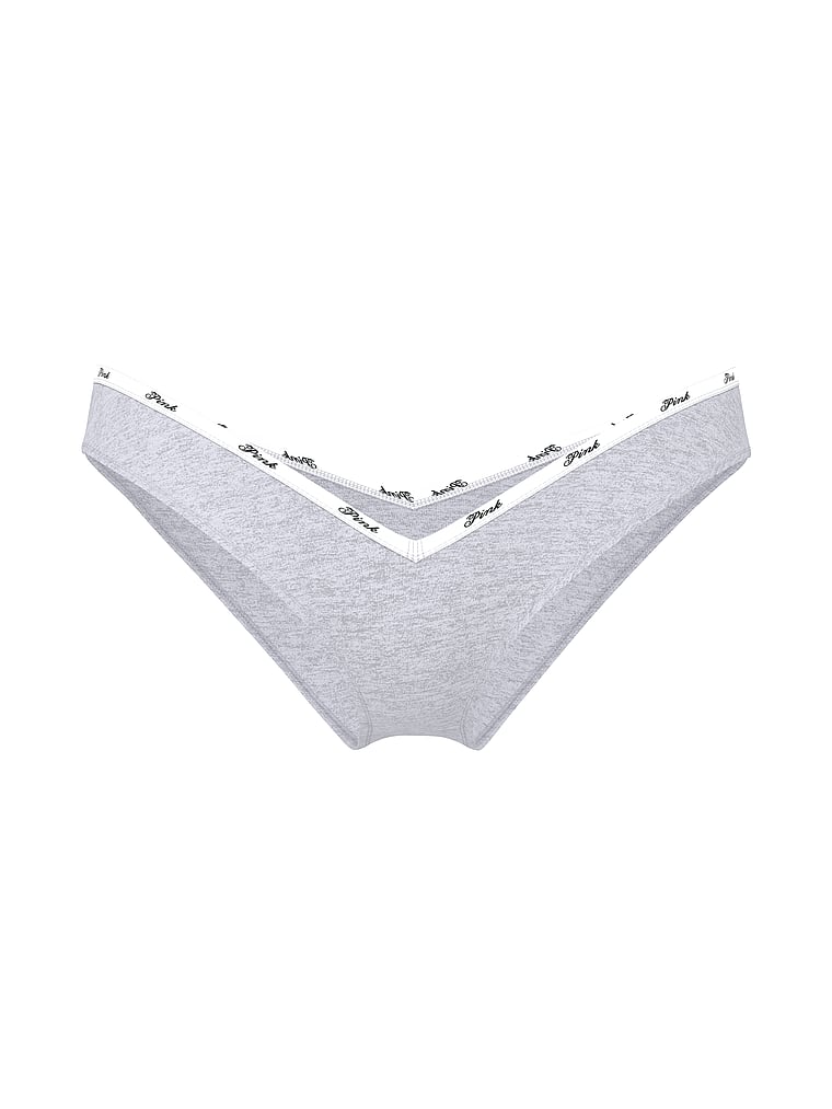 PINK Logo Cotton Tanga Panty, Medium Heather Grey, offModelFront, 3 of 3