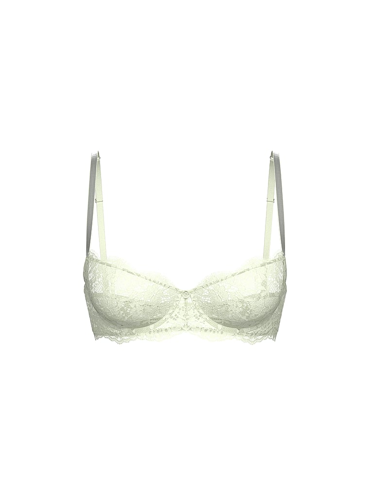 Victoria's Secret, Dream Angels Wicked Twinkle Silver Lace Unlined Balconette Bra, Mint Crush, offModelFront, 4 of 5