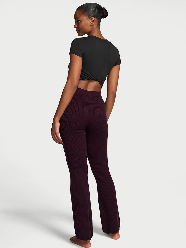 Victoria's Secret, Victoria's Secret Luxe Cable-Knit Flare Lounge Pants, Winter Wine, onModelBack, 2 of 2 Tsheca  is 5'9" or 175cm and wears Small