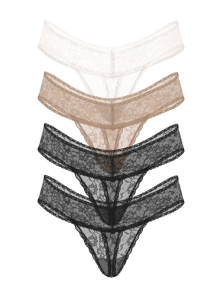 Victoria's Secret, Victoria's Secret 4-Pack Lace Thong Panties, Multi, offModelFront, 1 of 1