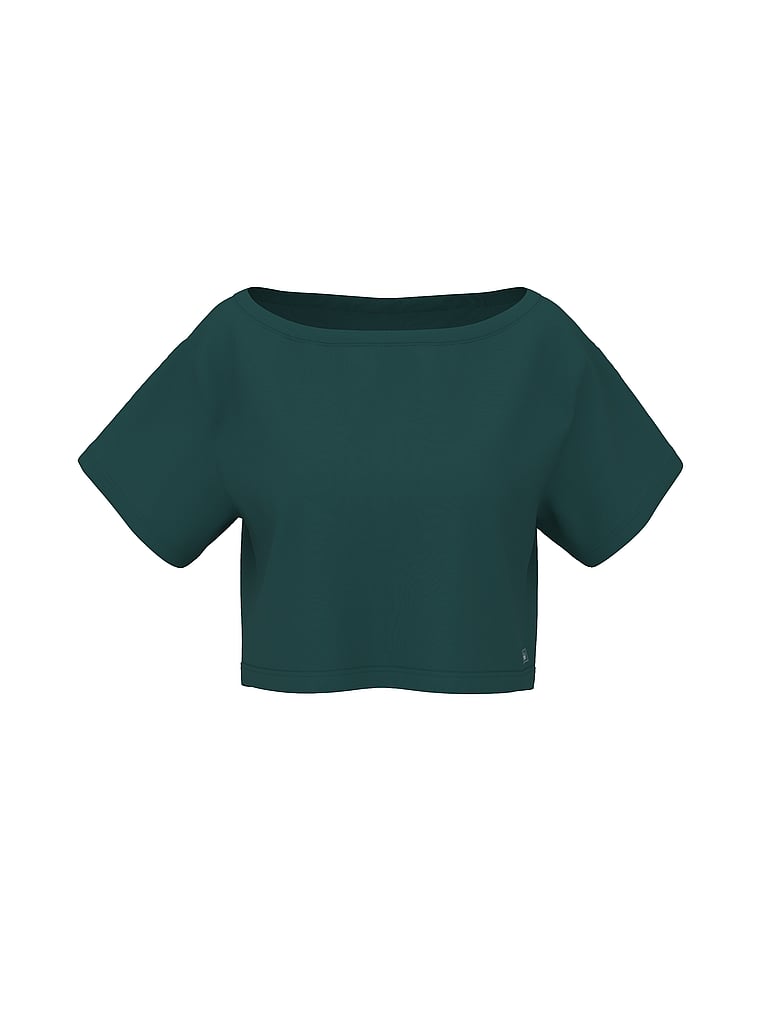 PINK Slouchy Cropped Sleepshirt, Deep Forest, offModelFront, 3 of 3