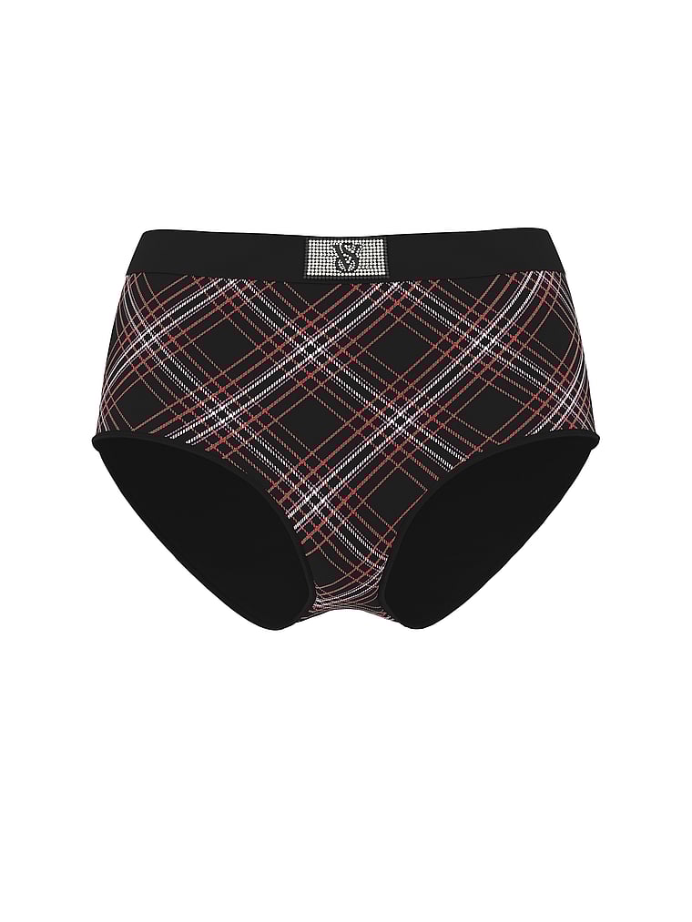 Victoria's Secret, Cotton Logo Cotton Modern Brief Panty, Black Plaid, offModelFront, 4 of 4