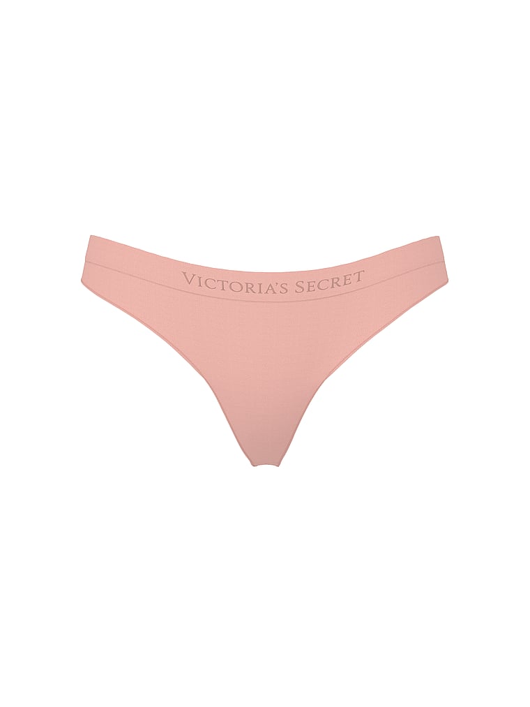Victoria's Secret, Seamless Seamless Shine Thong Panty, ROYAL PINK, offModelFront, 3 of 3