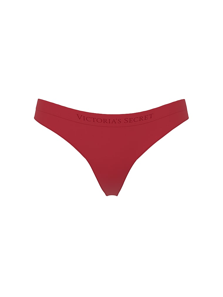 Victoria's Secret, Seamless Seamless Shine Thong Panty, Red Lacquer, offModelFront, 3 of 3