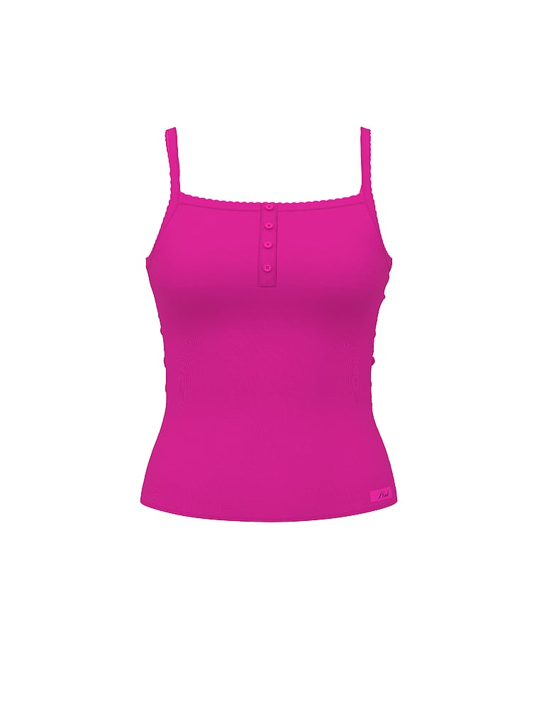 PINK Pointelle Henley Cami, Pink Fire, offModelFront, 4 of 4