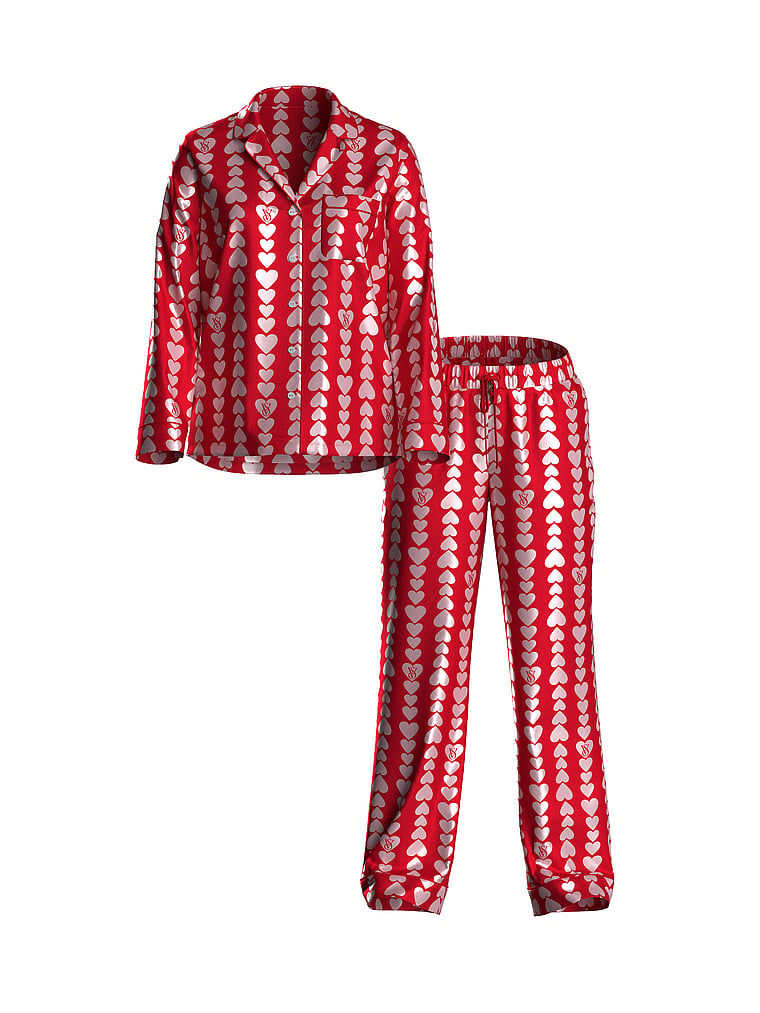 Victoria's Secret, Victoria's Secret Signature Satin Long Pajama Set, Lipstick Hearts, offModelFront, 3 of 3