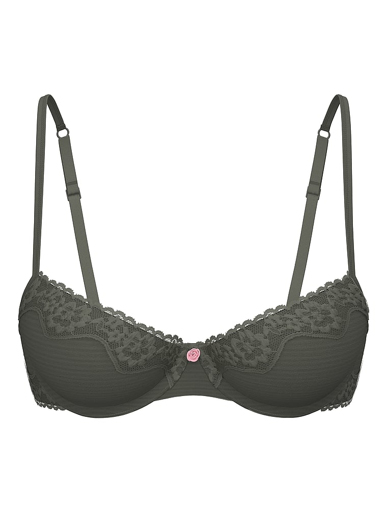 Victoria's Secret, The T-shirt Cotton Shadow Stripe Unlined Demi Bra, Expedition Green, offModelFront, 4 of 4