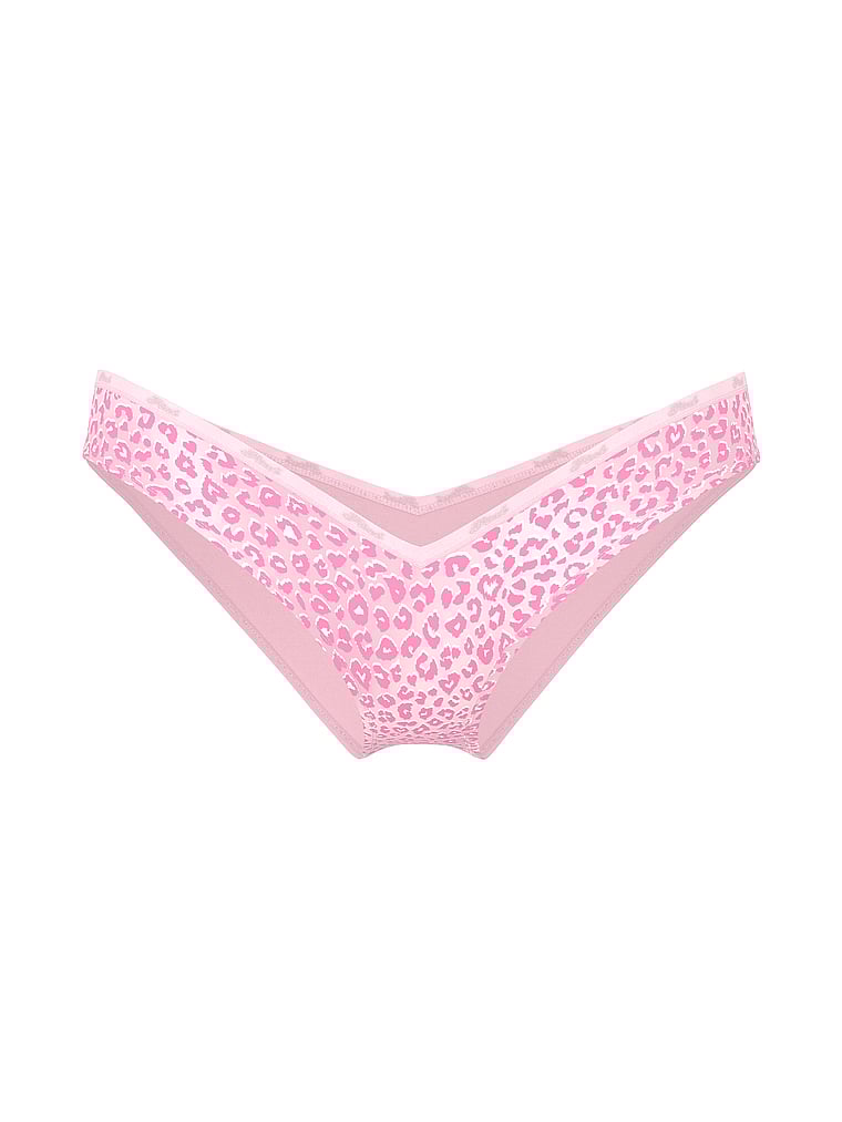 PINK Logo Cotton Tanga Panty, Moonstone Pink Leopard Print, offModelFront, 3 of 3